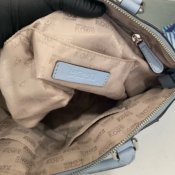Michael Kors Light Blue Saffiano Leather Satchel Handbag Authentic - Picture 4 of 10